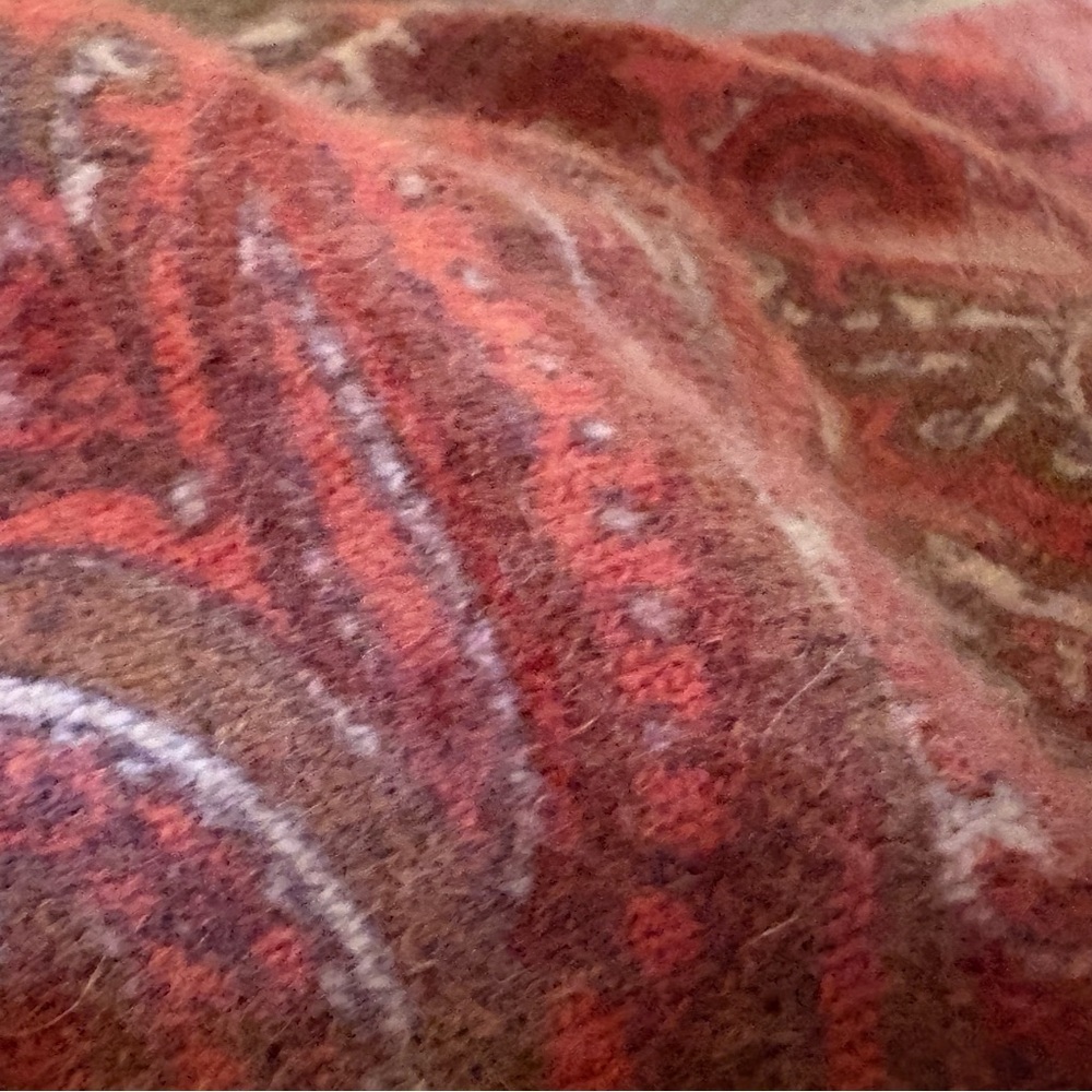 Womens Angora Wool Blend Cardigan Sweater Paisley Red Brown Size L​​ - Picture 6 of 9